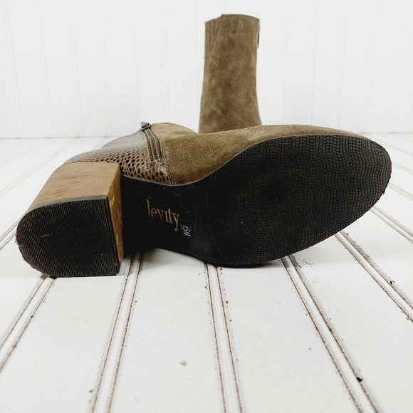 Levity Berlin Tan Suede Snakeskin Print Slip On Block Heel Ankle Boots H725 - Picture 8 of 14